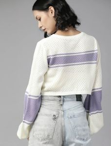 Cream &amp; Lilac Striped Knit Sweater