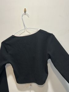 Black cropped top with tie detail