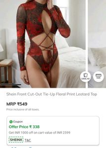 Floral Print Lace-Up Bodysuit shein