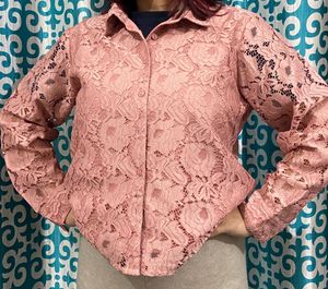 Pink Lace Button-Down Shirt