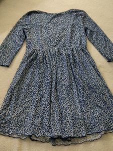 Charming Blue Floral Print Square Neck Dress