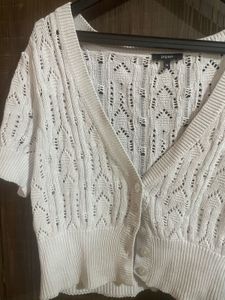 White Cropped Knit Cardigan
