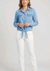 Cute Denim Tie-Front Shirt