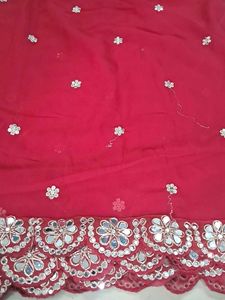 Beautiful Maroon Mirror Work Saree