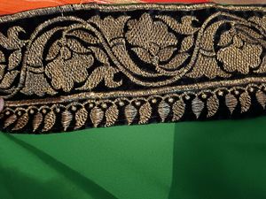 Green Saree With Black Golden Velvet Border