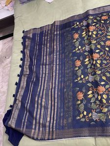 Navy Blue Floral Saree with Blouse
