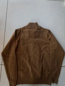 Men's Brown Zip-Up Knit Sweater