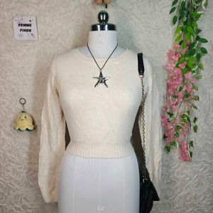 Cream Knit Cropped Sweater