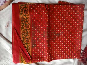 Vibrant Red Polka Dot Saree