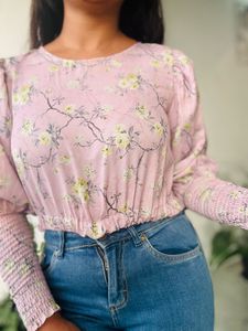 Pink Floral Crop Top