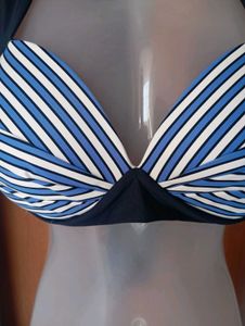Blue &amp; White Striped Halter Bikini Top