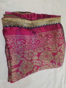 Vibrant Pink Saree with Gold Border