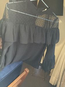 AND Chic Black Ruffled Top Size UK 10