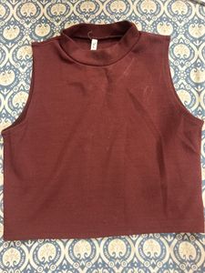 Chic Maroon Sleeveless Mock Neck Top