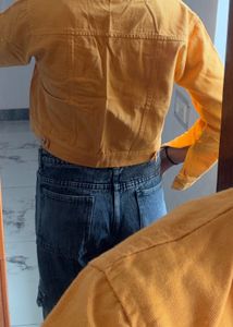 Yellow Cropped Denim Jacket
