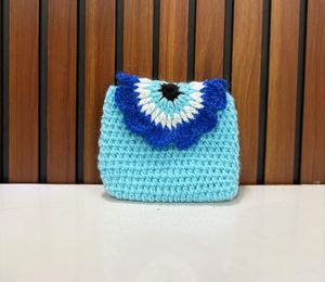Handmade Blue Crochet Evil Eye Pouch
