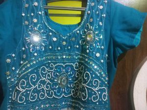 Teal anarkali set with beads and stones