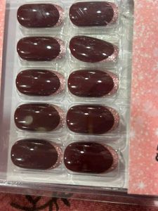 French Glitter Nails Maroon