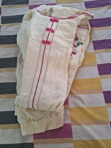 Cream Kurta Set with Pink Accents