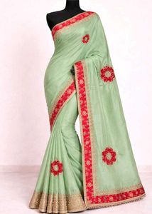 Elegant Mint Green Embroidered Saree