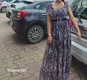 Grey Black Shiny maxi Dress With Belt