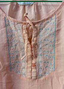Peach Embroidered Short Sleeve Top