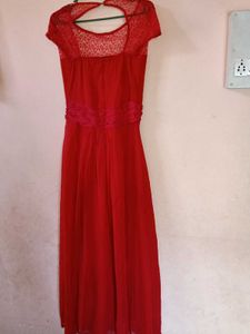 Elegant Red Lace Detail Maxi Dress
