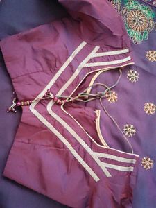 Embroidered Purple Saree with ready blouse