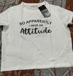 SHEIN White "Attitude" Graphic T-Shirt