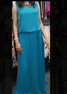 Teal Pleated Maxi Dress