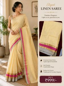 Elegant Cream Saree with Pink and Gold Border