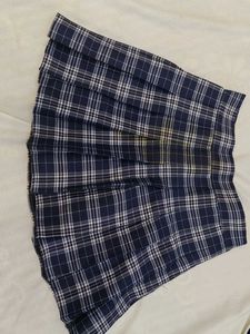 Navy Plaid Pleated Mini Skirt