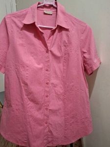 Chic Pink Short Sleeve Button-Up Blouse