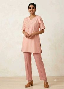 Elegant Pink Embroidered Kurti Set