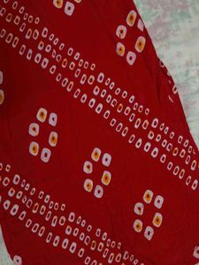 Red Bandhani Print Kurta with Embroidery