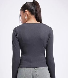 Ribbed Lace Trim Wrap Top