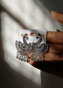 Oxidised Peacock Jhumka Earrings