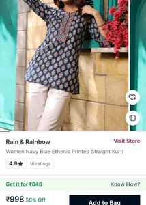 Navy Blue Printed Kurta