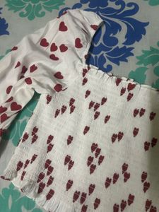 White Heart Print Square Neck crop Top
