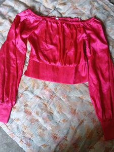 Off-Shoulder Pink Satin Top