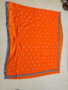 Vibrant Orange Saree with Blue Border