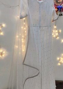 Elegant White Sequined Kurta with Net duppata