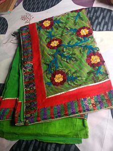 Beautiful Embroided Green Saree