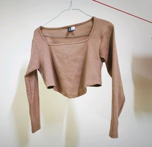 H&amp;M Brown Long Sleeve Crop Top