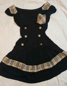 Chic Black Dress with Tartan Accents