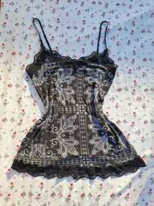 Cute Bandana Print Lace Trim Cami Top