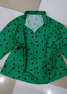 Green Polka Dot Button-Up Top