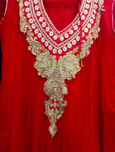 Red Anarkali Gown with Gold Embellishments