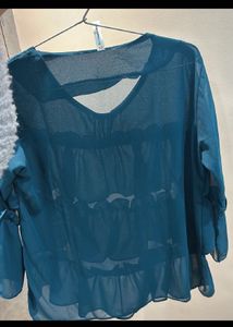 Elegant Ruffled Teal Blouse😍