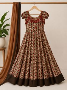 Red Floral Ethnic Anarkali Churidar Dupatta Set